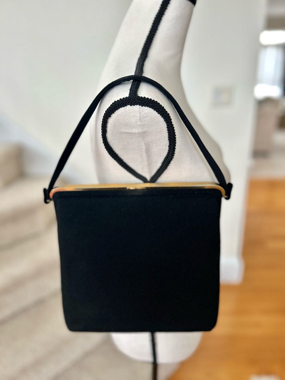 Vintage MM Morris Moskowitz Black Felt & Gold Top Handle Shoulder Bag